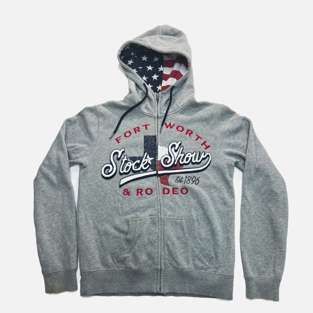 Fort Worth Stockyards Rodeo Hoodie Gray Blue White Unisex size M Western Cowboy
